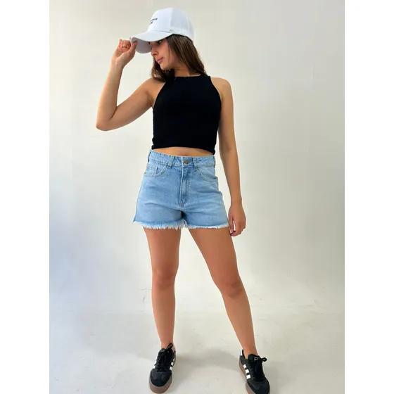 Short Desflecado Rígido Celeste Byh Jeans
