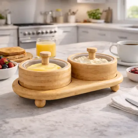 Petisqueira Base E Tampa De Bambu Servir Manteigueira Patê Bambu