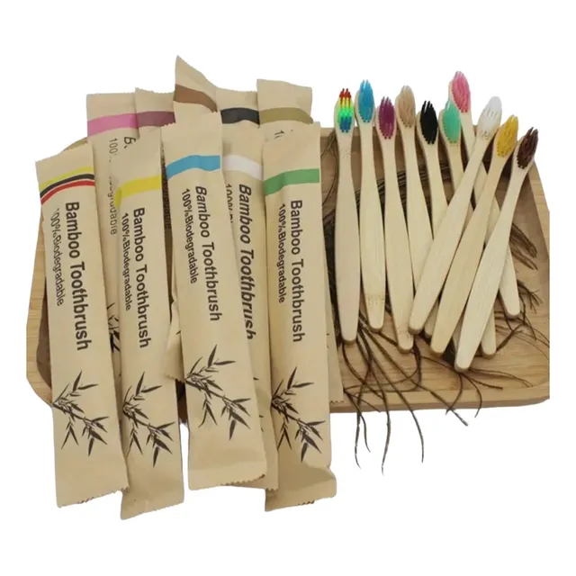 Set 2 Cepillos Dental Bambú Biodegradables Cerdas De Colores