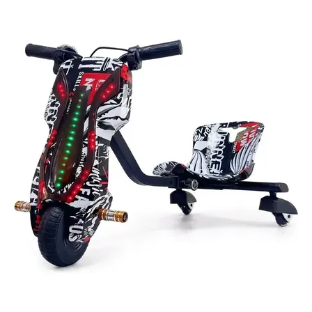 Triciclo Elétrico Drift Infantil 36v 250w Motor Brushless Bluetooth Luz Led Com Capacete E Joelheira Presente Para Menino E Menina Pirata Preto