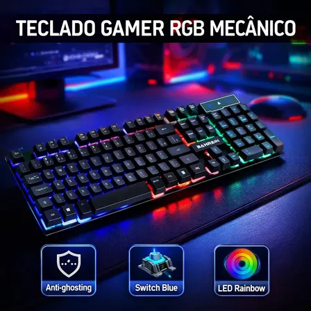 Teclado Gamer Rezzet Bahrein Semi-mecânico Qwerty Português Brasil Com Rgb E Fio Preto