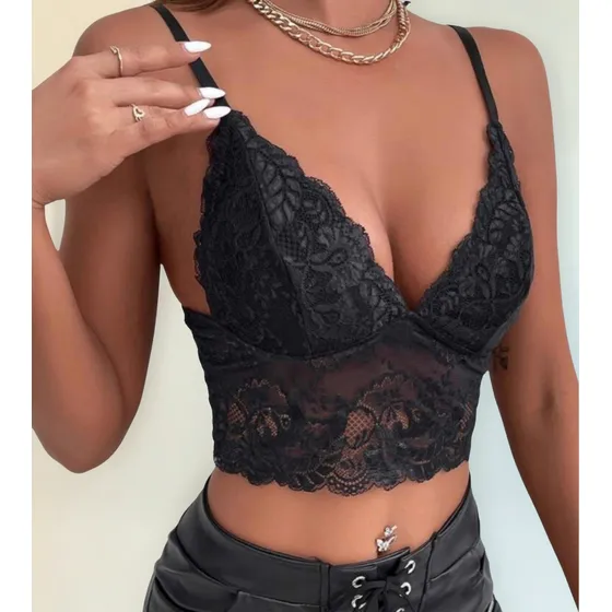 Top Corpiño Bralette Encaje Elaztizado Sexy Con Taza