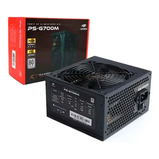 Fonte Atx Gaming 700w Real 80plus Pfc Ativo Bivolt C3tech Nf
