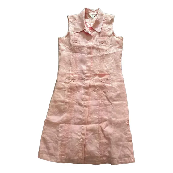 Vestido De Lino Niña Tipo Guayabera Jmp Rosado Talla 12