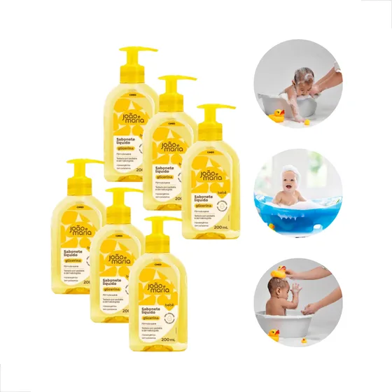 Sabonete Líquido Infantil João E Maria Bebê 200ml Kit C/6