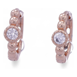 Aretes Cuarzo Rosa Pavé Diamantes Oro Rosa 18k Aretes Cuarzo Rosa Pavé Diamantes Oro Rosa 18k