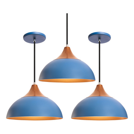Kit 3 Iluminar Ambiente Pendente Lustre Luminária Panama Azul Iluminar Ambiente Kit 3 Iluminar Ambiente Pendente Lustre Luminária Panama Azul Iluminar Ambiente