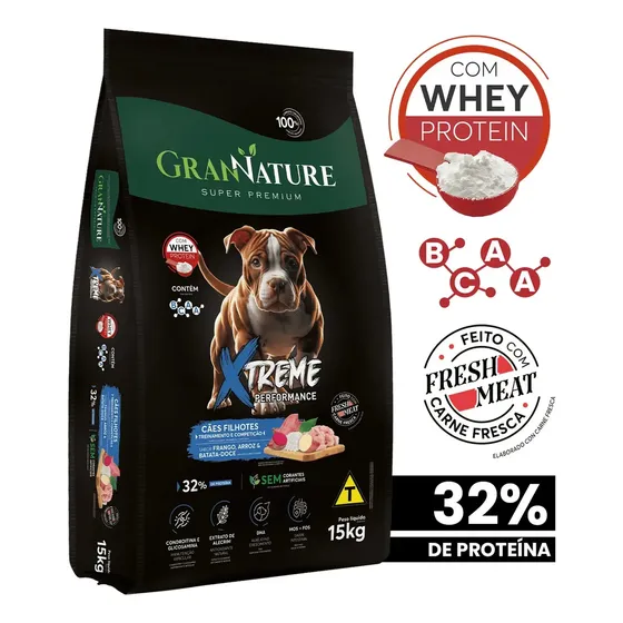 Ração Grannature Xtreme Performance Cães Filhote Grande Frango, Arroz E Batata Doce 15 Kg