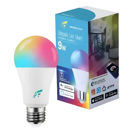 Lâmpada Inteligente LED Wi-Fi RGB 9W E27 Jwcom Compatível Alexa Google
