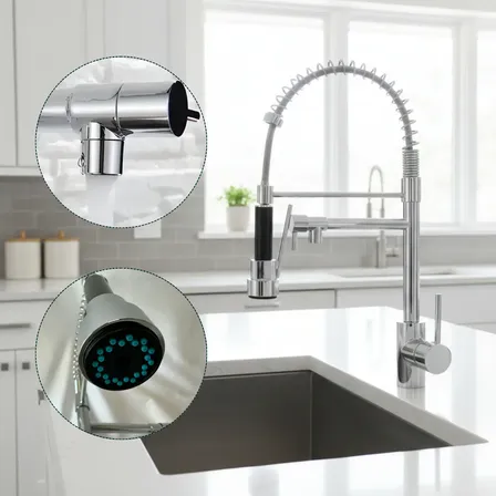 Torneira Gourmet Cozinha Inox Monocomando Com Dupla Saída De Água | Bica Giratória 360° | Misturador Monocomando Para Pia E Bancada - Jhamba Brilhante