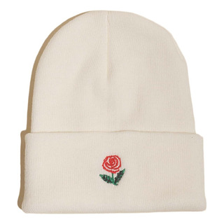Gorro Ajustable De Punto Cálido Con Rosa Bordada Gorro Ajustable De Punto Cálido Con Rosa Bordada