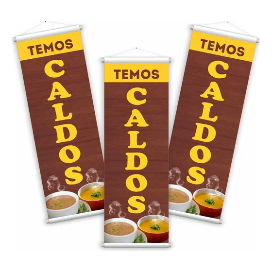Kit Faixa Caldos Quentes Restaurante Banner Porta Loja 3un