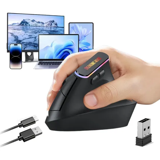 Mouse vertical inalámbrico Hoso Recargable Rechargeable 2.4G + Bluetooth negro