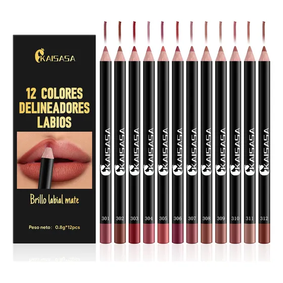 Kaisasa Lapiz Delineador Labios Impermeable Kit 12pcs