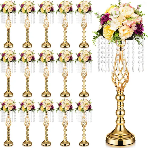 Sieral 15 Centro Mesa Dorado Boda Para Soporte Flor Cristal