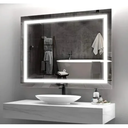 Espejo Luz Led Touch Pared Baño Tocador Vestidor 3 Luces Ch1 Marco Es78 Rectangular Acostado