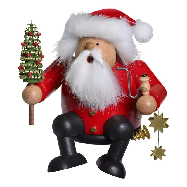 Kwo Papa Noel Sentado Arbol Madera Alemana Incienso Navidad
