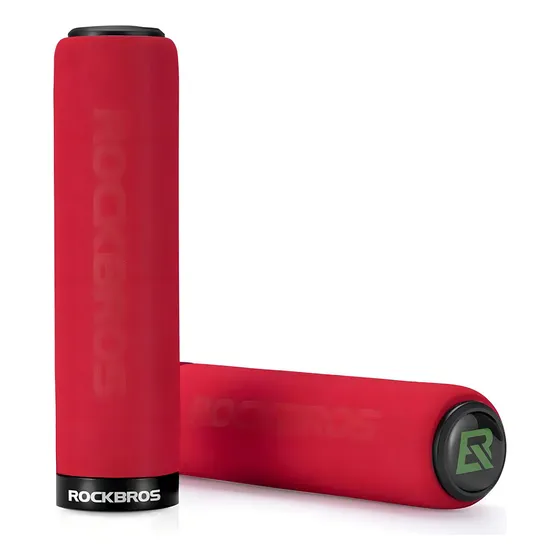 Bicicleta Manopla Punho Grip Espuma con Trava Rockbros, color rojo y negro
