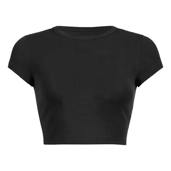 Babe Tee Crop Top Negra Algodon Con Lycra Premium