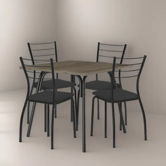 Juego De Comedor Mesa Y 4 Sillas Tapizadas Compramas Color Negro Diseño de la tela de las sillas Liso