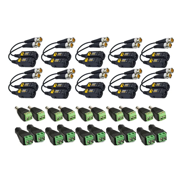 10 Balun Transceptor Con Conectores Video 4k 8 Mp 4 En 1 Color Negro