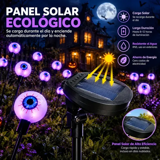 Luces Solares para Exterior en Forma de Ojo, 2 Piezas, 16 LED, 2 Modos de Luz, Decoración de Halloween para Jardín y Patio