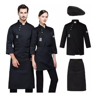 Mp Traje De Chef De Manga Larga, Camisa + Sombrero + Mp Traje De Chef De Manga Larga, Camisa + Sombrero +