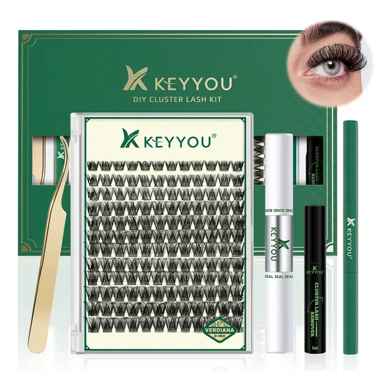 Kit De Extensiones De Pestañas Mixtas Gruesas Densas Con Pegamento Sellador Removedor Keyyou Curvatura D 144pcs 8-18mm