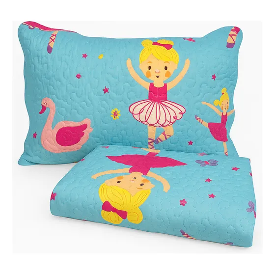Kit Colcha Cobre Leito Infantil Menino Menina Solteiro 2 Pçs Cor Azul-celeste Bailarina