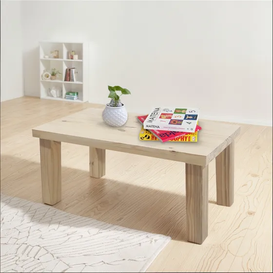 Mesa ratona vintage auxiliar 80x40 madera maciza sajo color natural