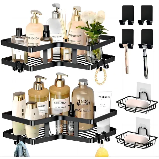Mumian 212BK Organizador de Baño Estante Repisas de Ducha Acero Inoxidable Accesorios con 8 Piezas Negro