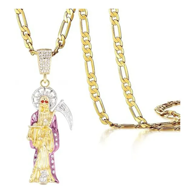 Collar Santa Muerte Diamante Oro 14k Joyería Sickle Regalo N