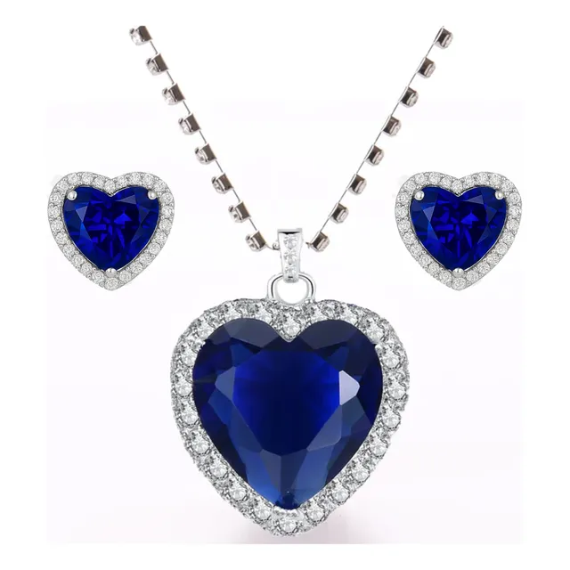 Collar Aretes Titanic Corazón Mar Color Plata Conjunto Inox