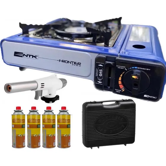 Fogão Fogareiro Portátil Automático Camping Pesca + 4 Refil