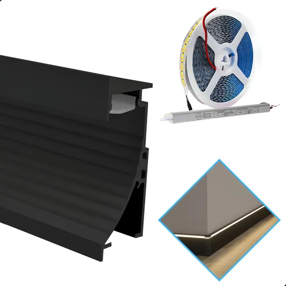 Kit Perfil Embutir Rodapé Difusor + Fita De Led + Fonte 10a