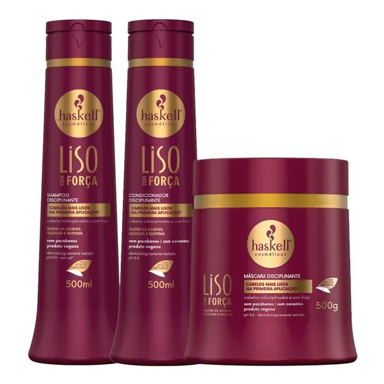 Kit Haskell Liso Com Força Sh.+ Cond.+ Másc.- 500 Ml/ 500g