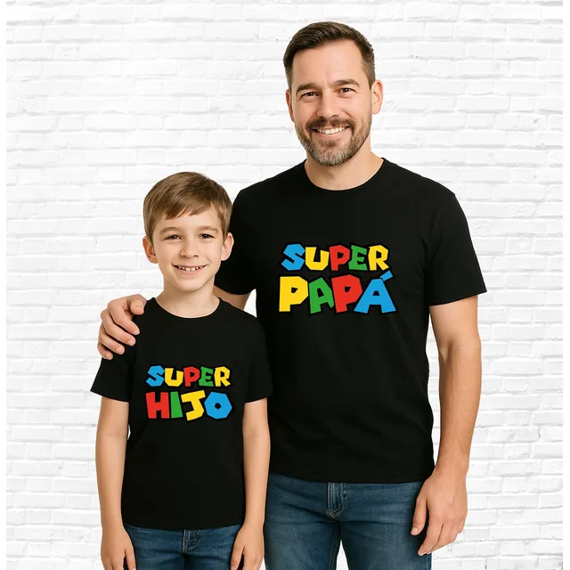 Camiseta Dia Del Padre + Camiseta Niño Super Papá Super Hijo