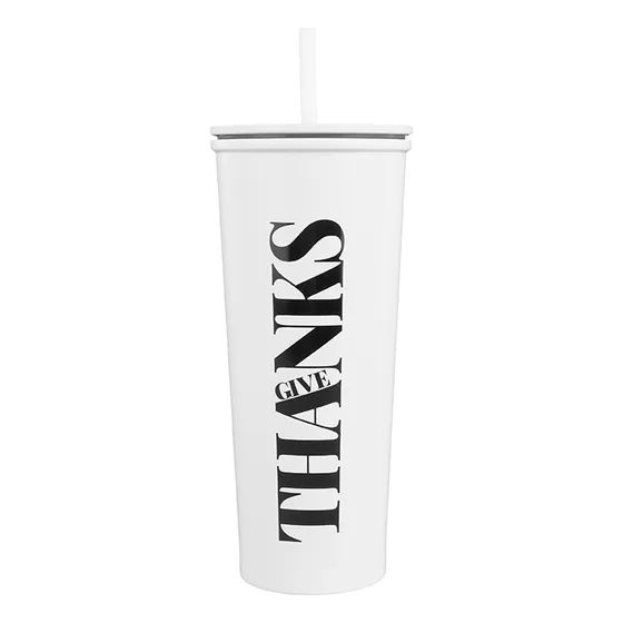 Miniso Vaso Con Tapa Y Popote Estampado Tipográfico Acero In