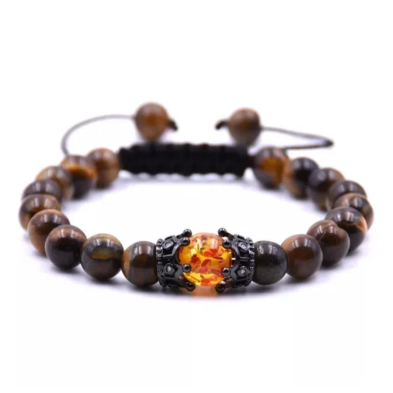 Pulsera De Corona Black Piedra Ojo De Tigre Hombre Mujer 