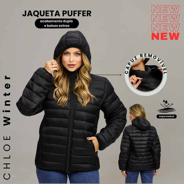 Jaqueta Feminina Puffer Bobojaco Capuz Removível Impermeável Jaqueta Feminina Puffer Bobojaco Capuz Removível Impermeável
