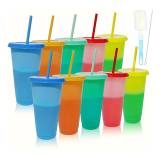 Vasos Magicos Reutilizable Con Tapa Y Popote Cambia-color Vasos Magicos Reutilizable Con Tapa Y Popote Cambia-color