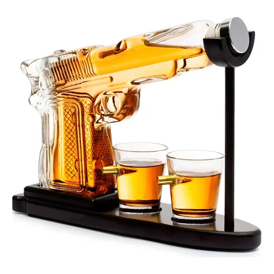 Decanter Whisky Com Tampa Presente Temático Com Dois Copos