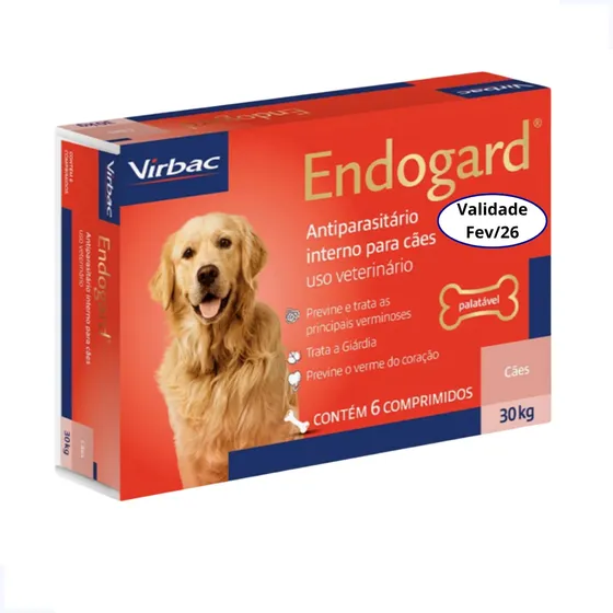 Vemífugo Endogard Para Cães De 30kg - 6 Comprimidos Virbac