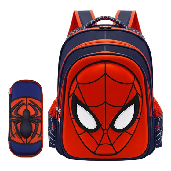 Estudiante Mochila Infantil Spider-man Con Estuche Lápices Azul Oscuro Mochila Escolar Impermeable Para Niños, Gran Capacidad 42*34*24cm