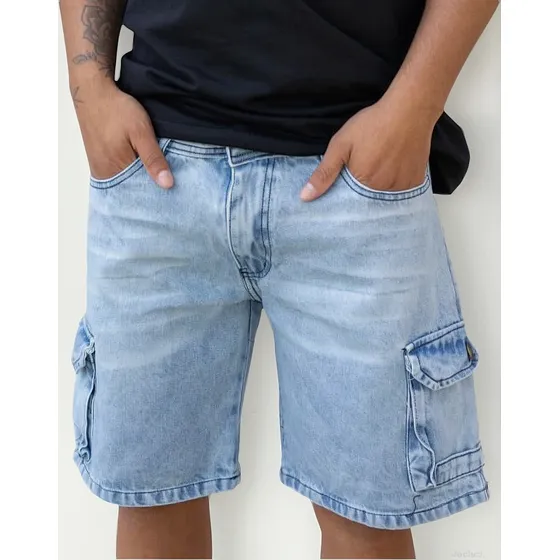 Pantalon Bermuda De Jeans Cargo Baggy Rigido