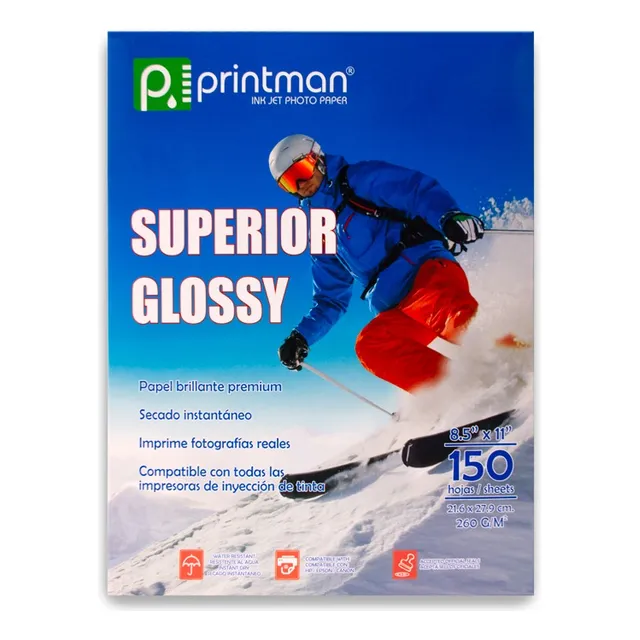 Papel Printman 21.6×27.9cm Superior Glossy 150 Hojas 260grs