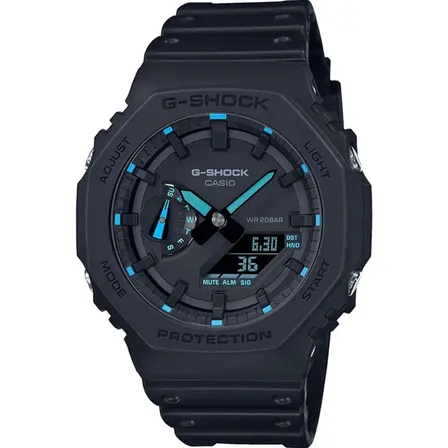 Relógio Casio G-shock Ga-2100-1a2dr *serie Neon Accent Correia Preto Bisel Preto Fundo Preto