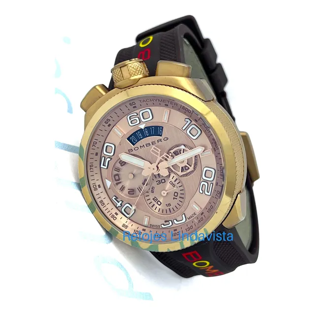 Reloj Bomberg Bolt 68 Cronografo Dorado Caucho