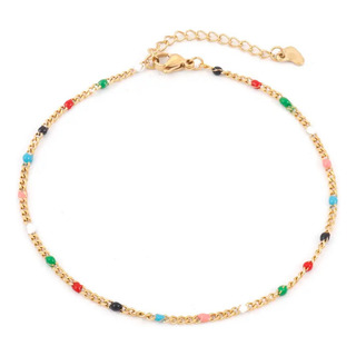 Pulsera Tobillera Bolitas Colores Acero Inoxidable Esmaltada Pulsera Tobillera Bolitas Colores Acero Inoxidable Esmaltada