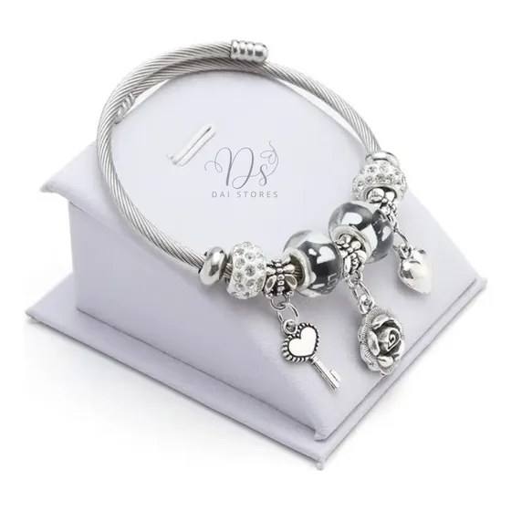 Pulseira Life Com 10 Berloques Charme Aço Inoxidável Prata
